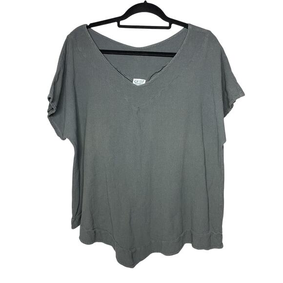 Oh My Gauze! Women's 2 US L/XL Gray Short Sleeve Cotton Gray Top V-Neck Boho - Picture 1 of 6